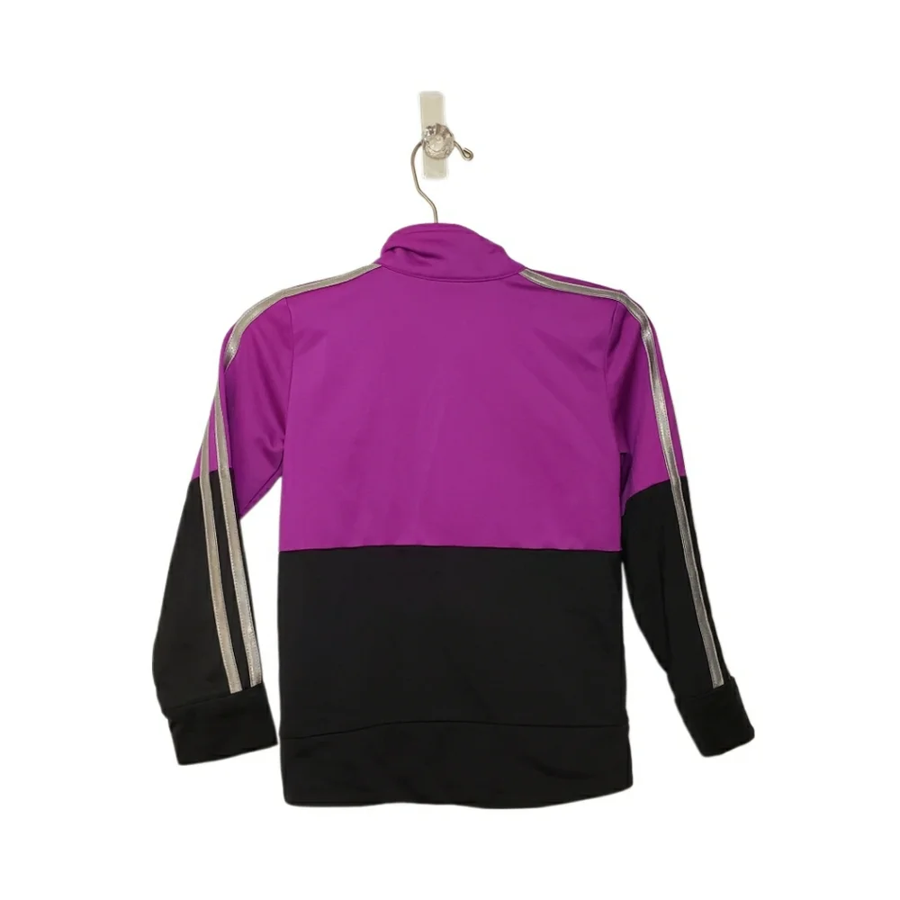 Adidas Size 5 Girls Purple and Black Silver Glitter Logo Track Jacket
